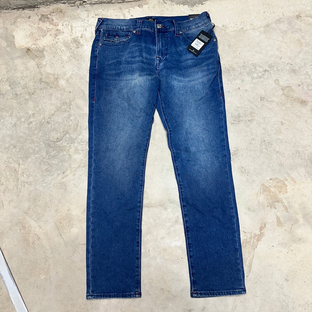 True Religion Rocco Relaxed Skinny‎ Jeans Men W34 L32 Medium Tidal Wash